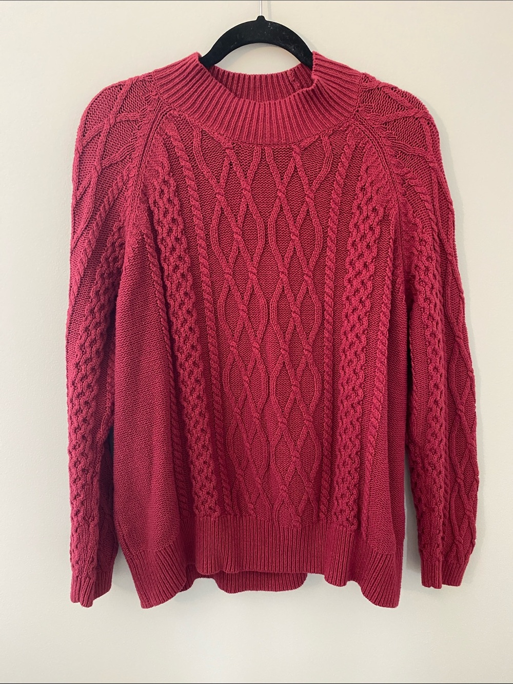 Preswick & Moore Cotton Blend Cable Knit Crew Sweater - Deep Rose